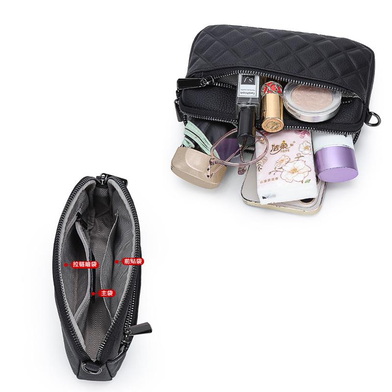 Fashion Diamond Shell Hand Bag Shoulder Crossbody First Layer Cowhide Soft Leather Wrist Women'S Bag Tide