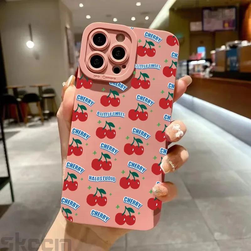 Roztomilý kreslený třešňový kryt na telefon pro iPhone 16 15 14 13 Pro Max 11 12 Mini X XR XS 7 8 Plus Stylový nárazuvzdorný silikonový měkký kryt