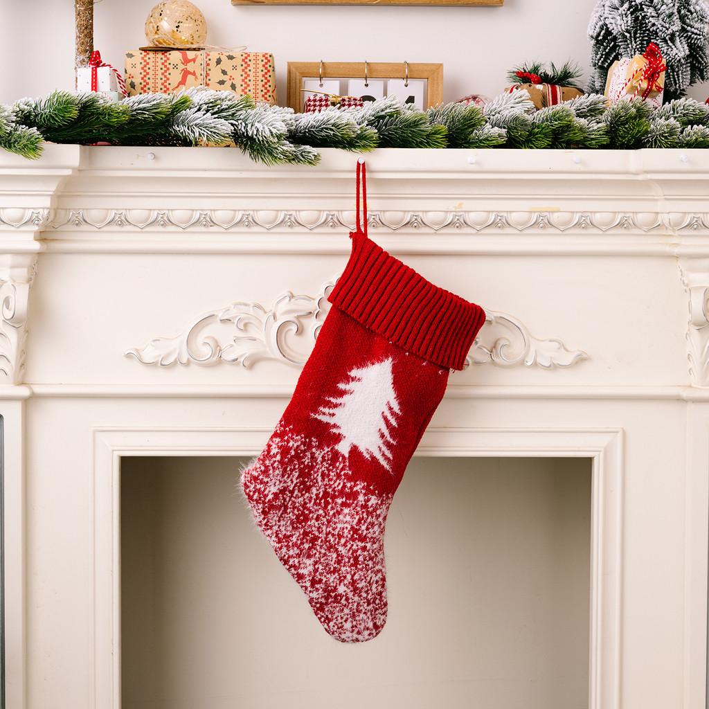 Beautiful Knitted Red Christmas Stockings With Festive Snowflakes For Gift Kids
