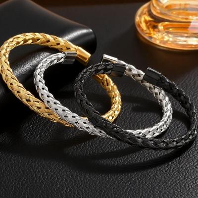 Vielseitiges Herren Armband Bangle aus geflochtenem Edelstahl
