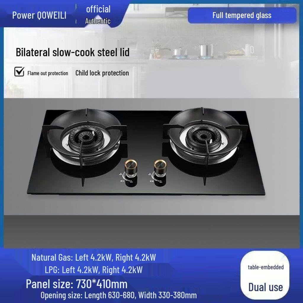 Weili Double Burner Gas Stove: Built-in/Portable, Natural Gas & LPG Compatible, High-Power Nine-Chamber Cooktop.