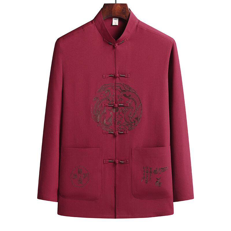 Spring Summer Male Printing Chinese Style Long Sleeves Shirts Trouser Sportswear Men's Casual Sets Shirts + Pants