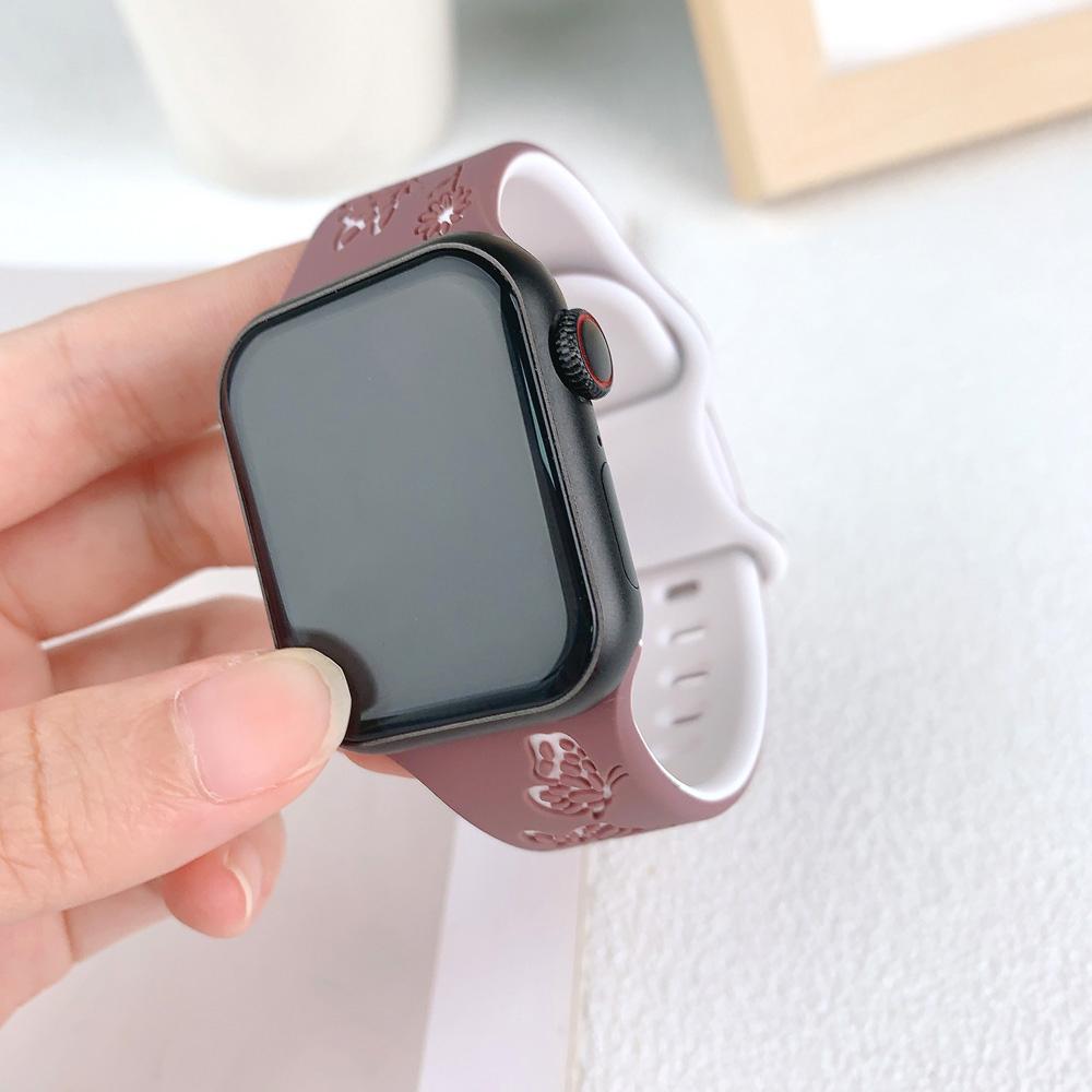 Silicone Strap For Apple Watch Series 11 10 9 8 7 6 5 4 3 For Iwatch Ultra 3/2 49mm 46mm 42mm 45-44-42-41-40-38mm Butterfly Woma