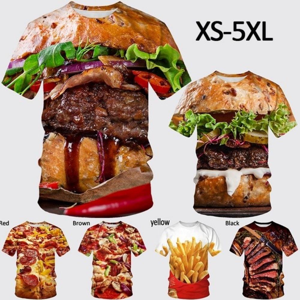 Fashionable Burger, Pizza, and French Fries 3D Printed New Men's Round Neck Summer Short sleeved Top T-shirt