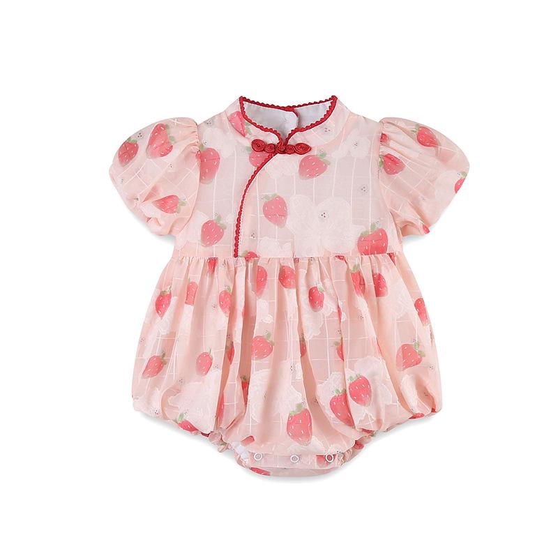 

Летний детский ромпер с клубничным принтом на 2025 год - Треугольный комбинезон для ползания для девочки одного года 59 cm розовый