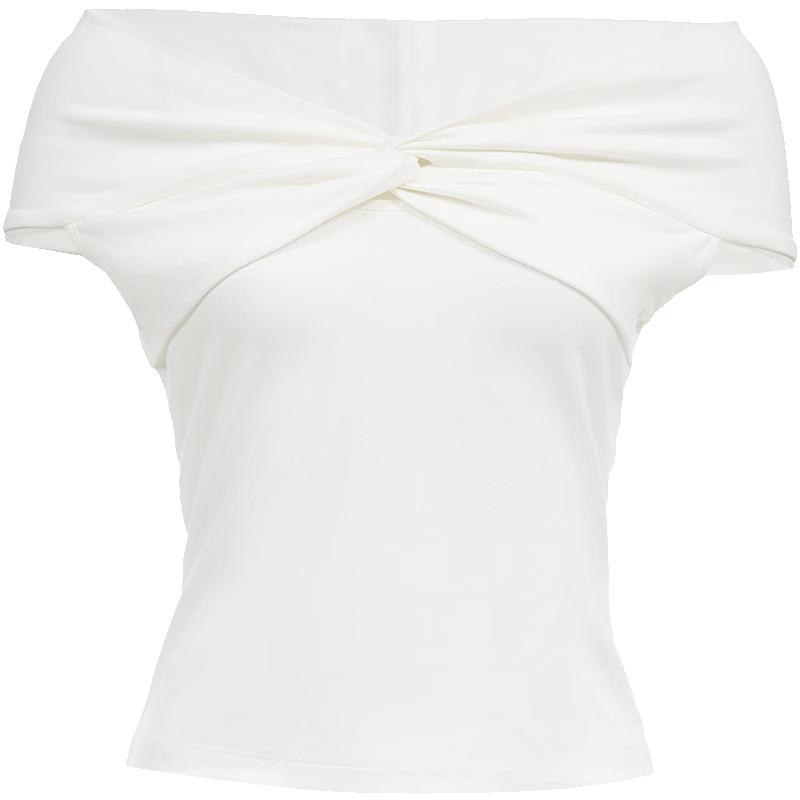 

VEROMODA Women s Off-Shoulder Twist Mesh Slim T-Shirt M