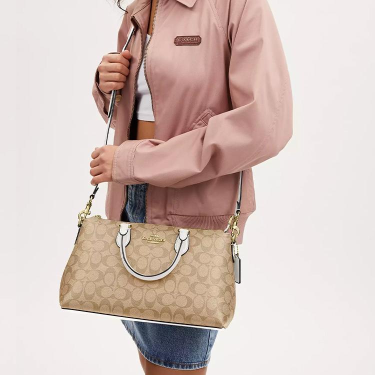 Coach Georgia 34 Classic Monogram Zip Closure Coated Canvas And Smooth Leather Shoulder Crossbody Tote Bag Large Women Handbags CR157-IMDQC