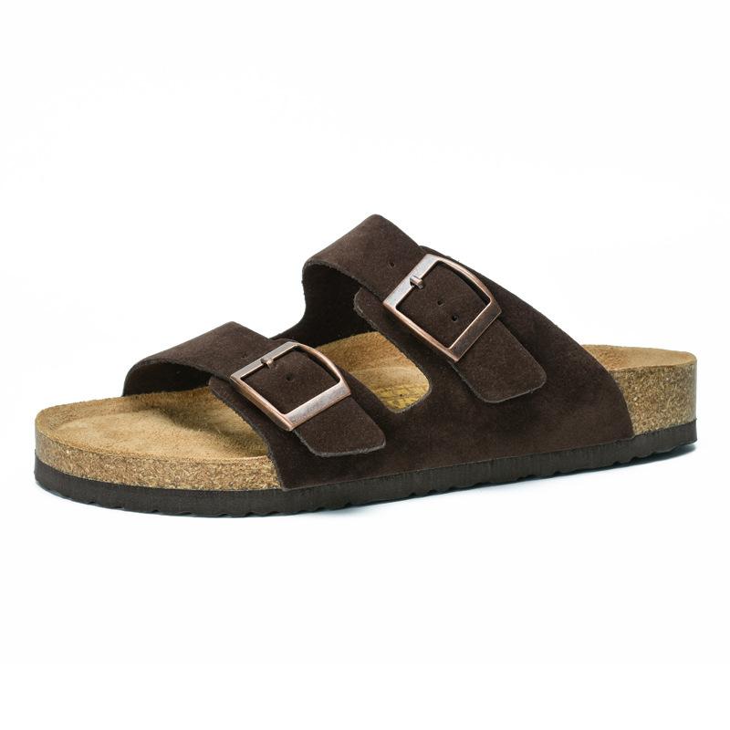 Slippers New Summer Fashion One-word Drag Couple Drag Cork Outdoor Shoes Flat Double Buckle Beach Sandals