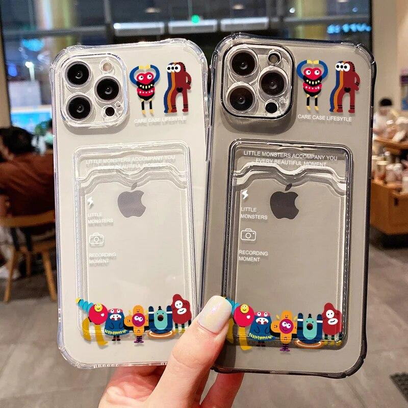 Divertente Custodia per Telefono Mostro Per iPhone 11 Custodia iPhone 14 Pro 12 13 15 Pro Max XR XS 7 8 Plus SE Trasparente con Supporto Porta Carte