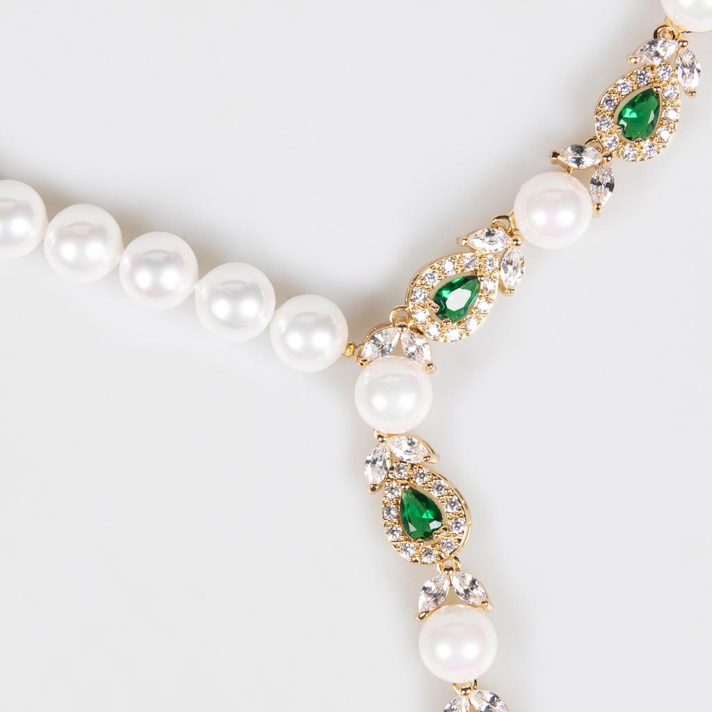 Luxury Pearl Necklace Earrings Set Full of Diamonds Banquet Exquisite Accessories Bridal Accessories