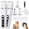 Sazuik Pet Clippers for Dogs Cats 4-in-1 Silent USB Rechargeable Grooming Kit LCD Display 2-Speed Stainless Steel Blades 4 Guide Combs Silver