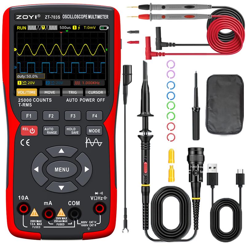 ZOYI 3-in-1 digital multimeter 50MHz bandwidth 280MS rate PC waveform data storage dual oscilloscope signal generator auto repai