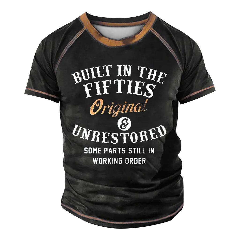 Men's Raglan T-shirt Retro Short Sleeve Round Neck Letter Printing Tops