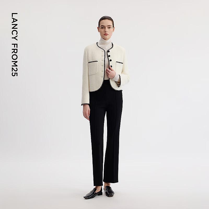 Langzi French Style Black & White Contrast Wool Short Jacket