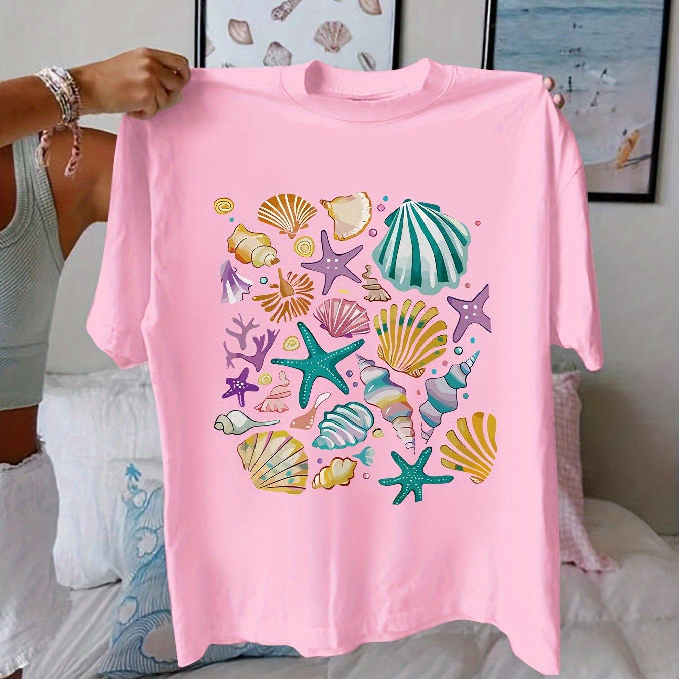 

Womens Plus Size Oceanthemed Print Tshirt Pure Cotton Breathable Fashionable and Versatile Unisex Streetwear Oversized 4XL
