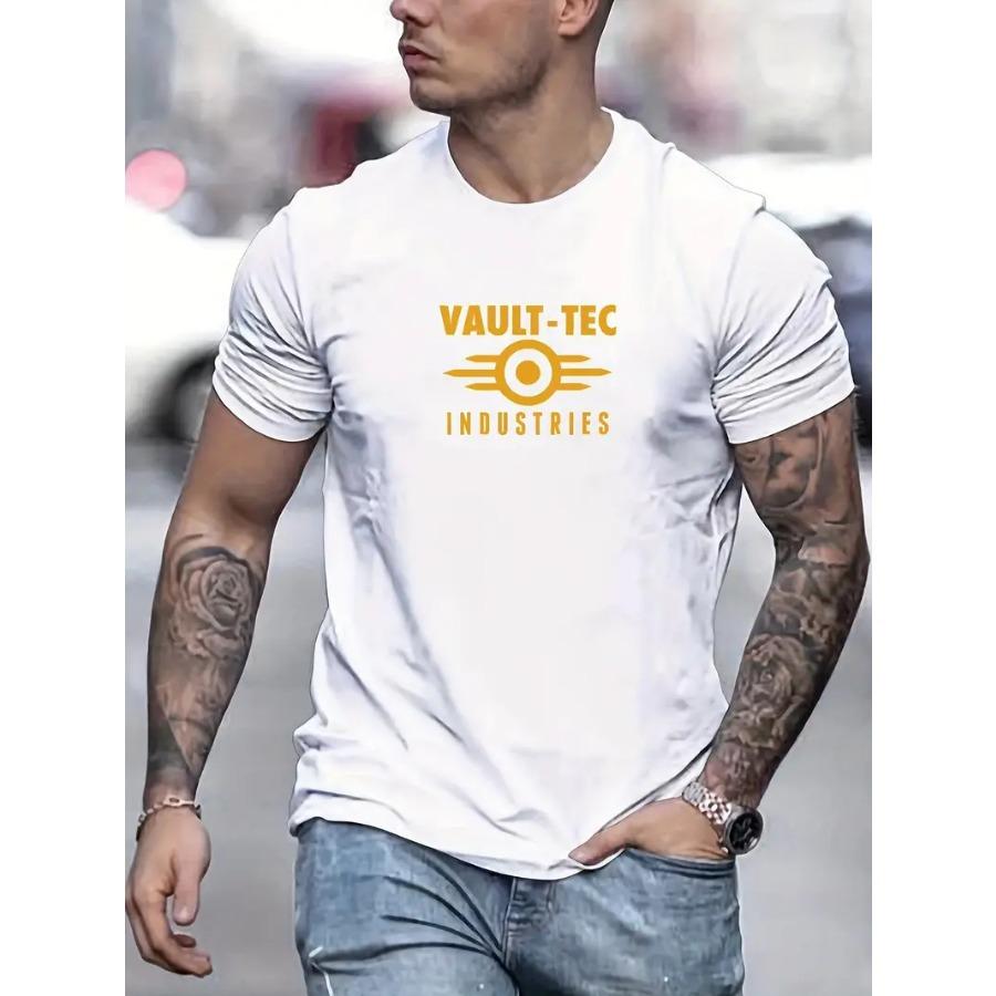 Vault-Tec Industries Men's Cotton T-Shirt - 100% Cotton Basic Casual Crew Neck Tee Regular Fit Knit Fabric for Summer