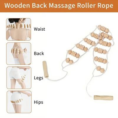 1 Pc Wooden Therapy Massage Tool Back Massager Roller Rope For Body Shaping Pain Relief Wooden Treatment