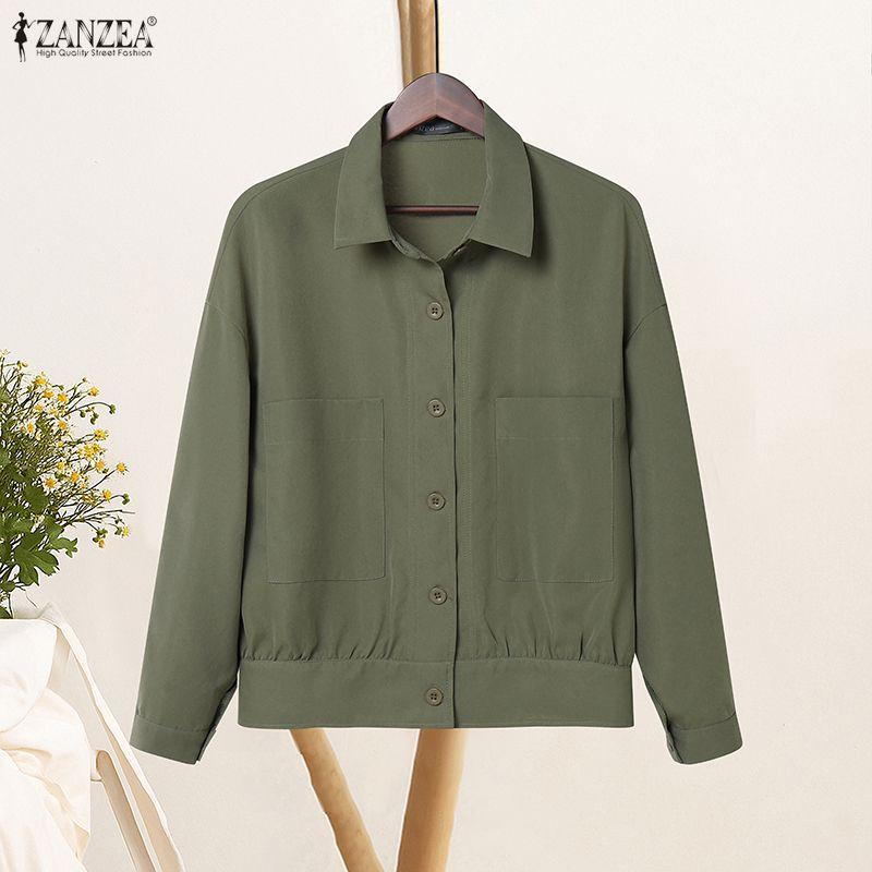 ZANZEA Women Turn Down Collar Loose Casual Long Sleeve Blouse