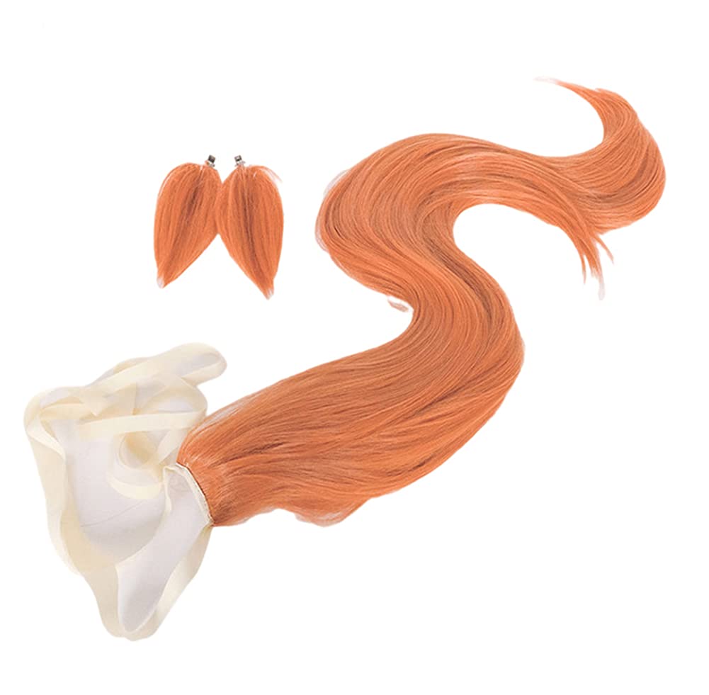 ABUNDANTDOODS Mayano Top Gun-style Cosplay Wig, Heat-Resistant, Disguise Wig, Cosplay Wig with Net and Comb, Orange (Wig, Ears, and Tail)