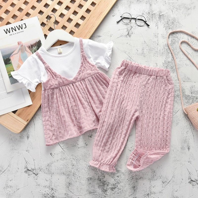 

Girls Summer Outfit Set Children s Summer Mid To Small Sleeved Sports Two-piece Set 130 світло-фіолетового кольору