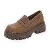 Echtes Leder Retro Braun Mattleder Vielseitige kleine Lederschuhe Dicke Sohle Erhöhende Einzelschuhe Damen