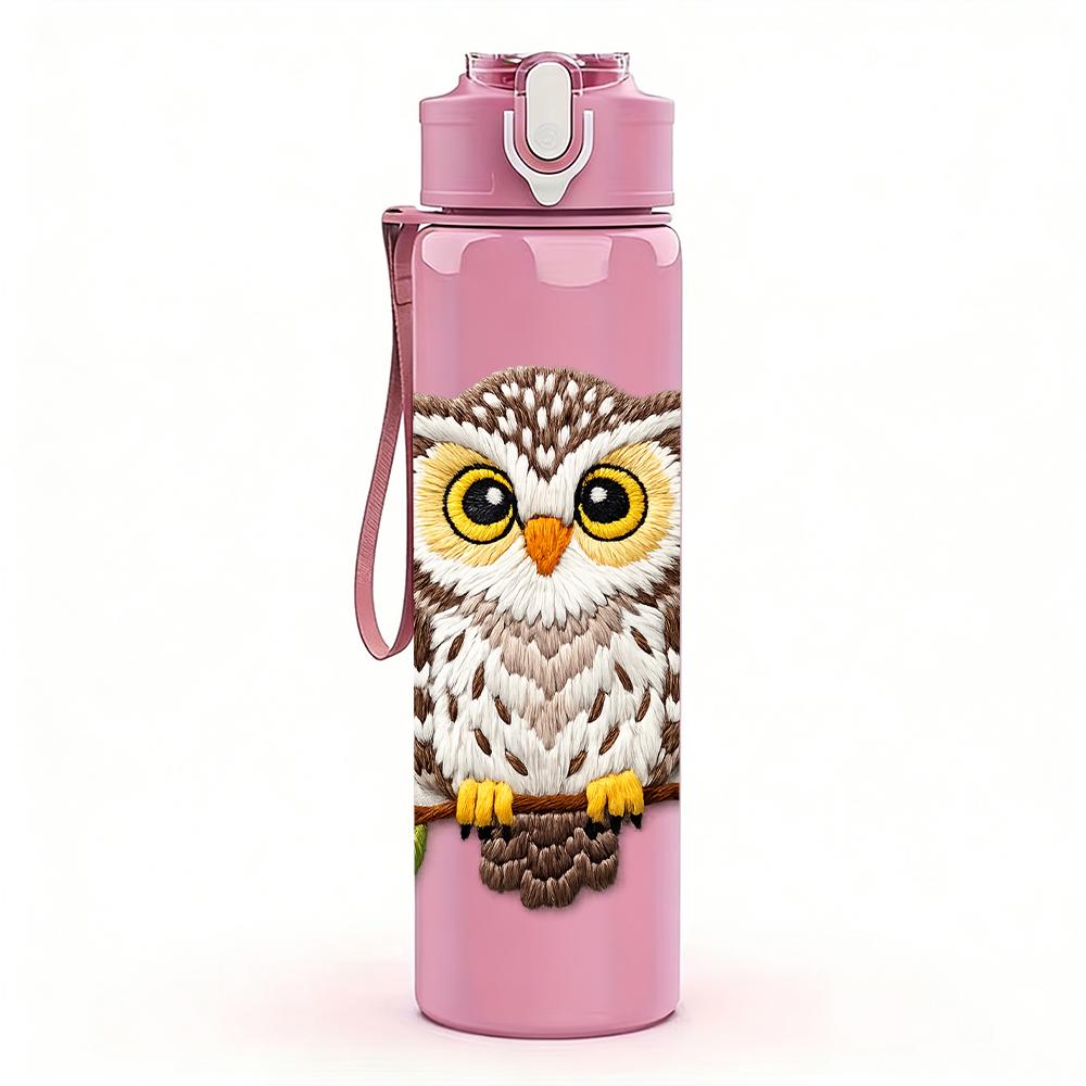 1PC Brown White Forest Owl Bust 750ml Color Plastic Water Bottle Leakproof Flip Straw Lid For Sports Office Home Use