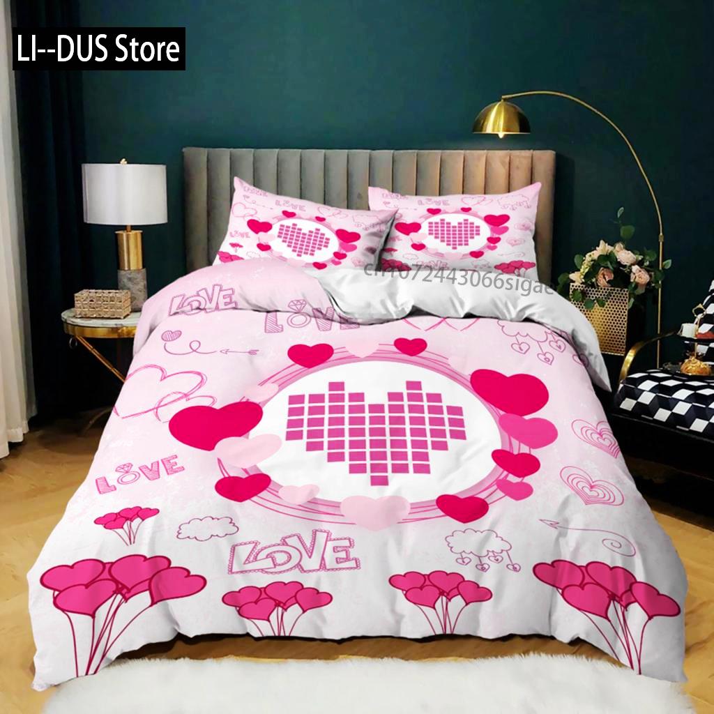 Set Copripiumino Cuore d'Amore Rosa Set Biancheria da Letto Cuore d'Amore Regalo San Valentino Camera da Letto Ragazza Microfibra Queen King Size Copripiumino
