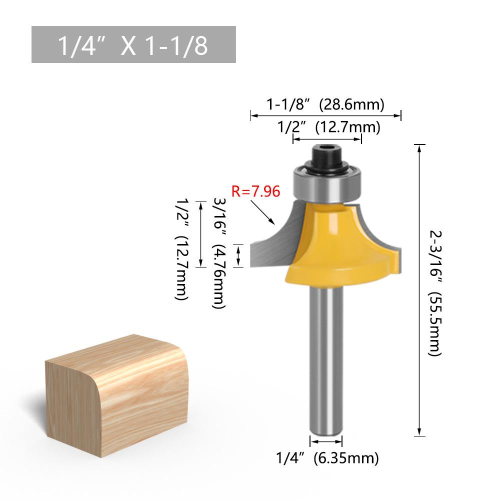 1/4" & 6mm Shank Roundover Bit Set (4-Piece) - Chamfer & Radius Edge Trimming Router Bits for Woodworking