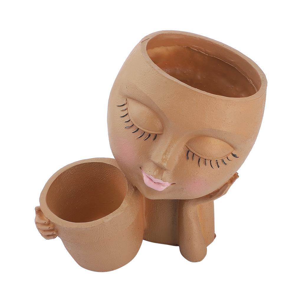 Dual Flower Pot Resin Cute Look Decorative Flower Planter for Home Balcony Courtyard