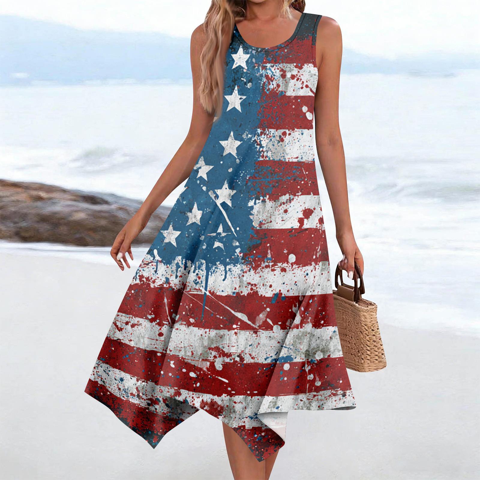 

Жіноча повсякденна модна сукня середньої довжини з круглим вирізом і квітковим принтом без рукавів із нерівним подолом XL