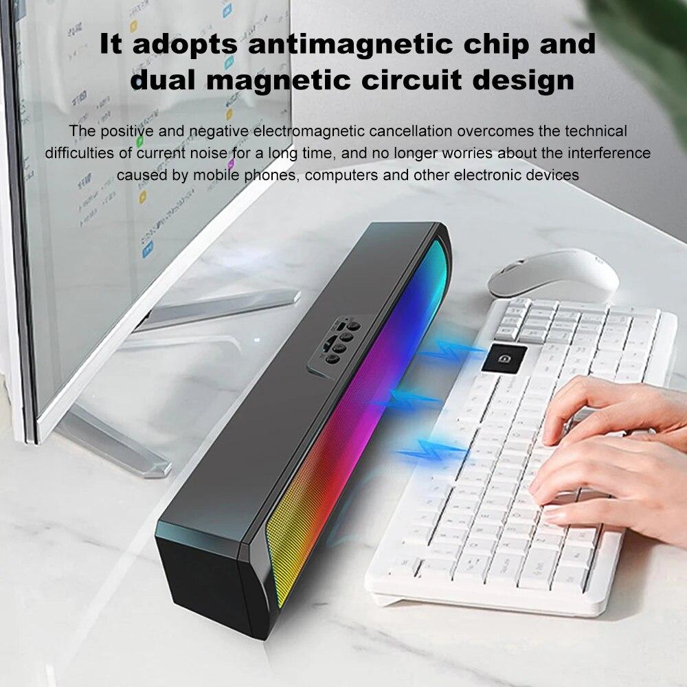 Portable Wireless Subwoofer with RGB Backlit Colorful Light Bluetooth-compatible Speaker for Home Desktop Laptop Support TF Card USB