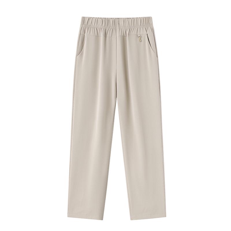 

Mom s Ice Silk Loose Straight-Leg Summer Pants for Middle-Aged & Elderly Women 4XL (135-150 jin) бежевий