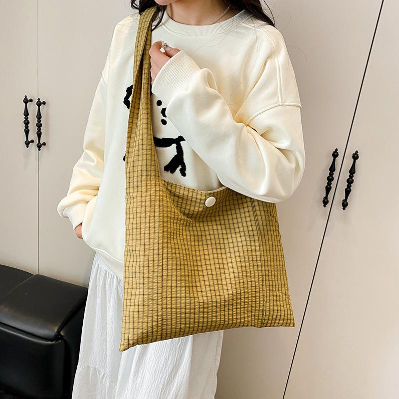 Bag Korean lazy style canvas bag literary niche armpit bag 2025 new plaid bag fashion shoulder bag