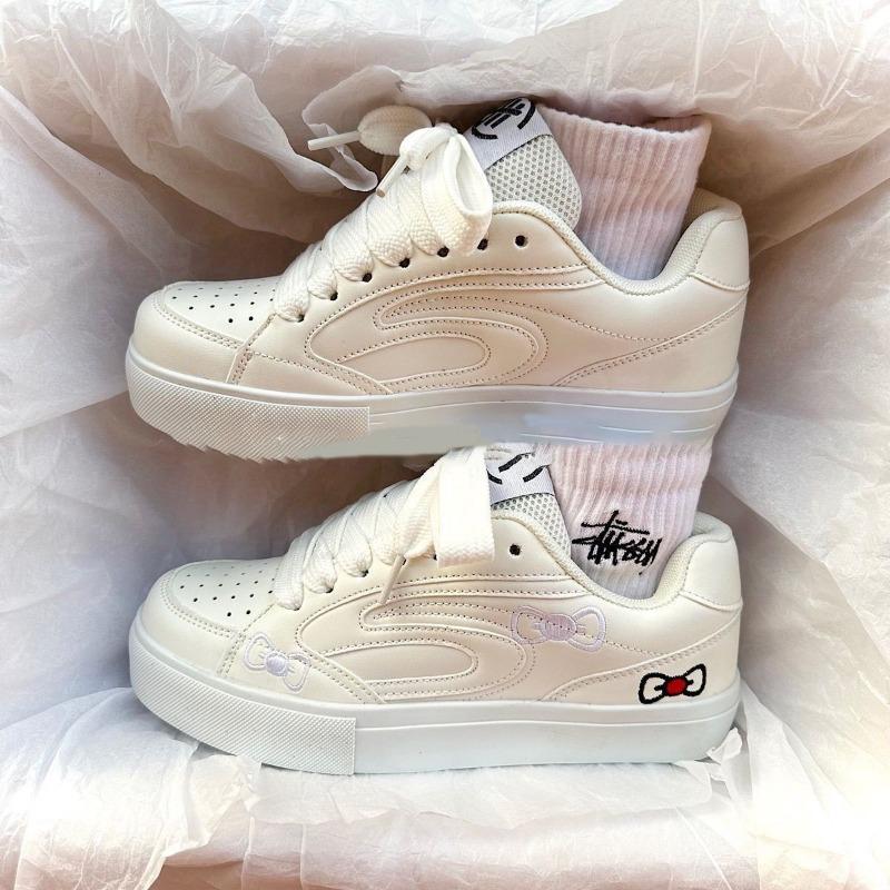 High-value Summer Skateboard Shoes, Men's and Women's Bread, Little White Shoes, Bow Design, New Casual and Breathable