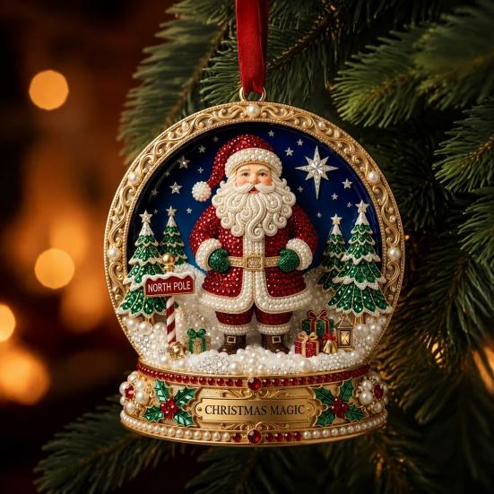Festive Home Accents Cute Santa Christmas Ornaments, 2D Flat Acrylic Claus Hanging Durable Festival Ornaments Decoration for Holiday Tree, Indoor,