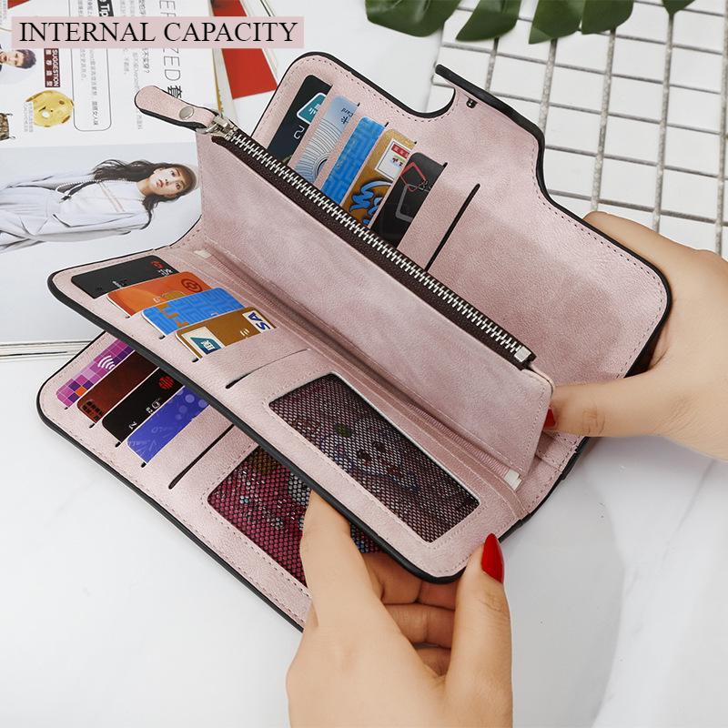 Fashion Personality PU Matte Long Women Wallets Tri-fold Large Capacity Money Clips Unisex Multi-card Slot Clutch Ladies Coin Purse