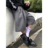 Mauroicardi Primavera Verão Shorts Casuais Soltos Macios Cinza Plissados Masculinos com Cintura Alta Calças Retas Curtas Roupas Coreanas