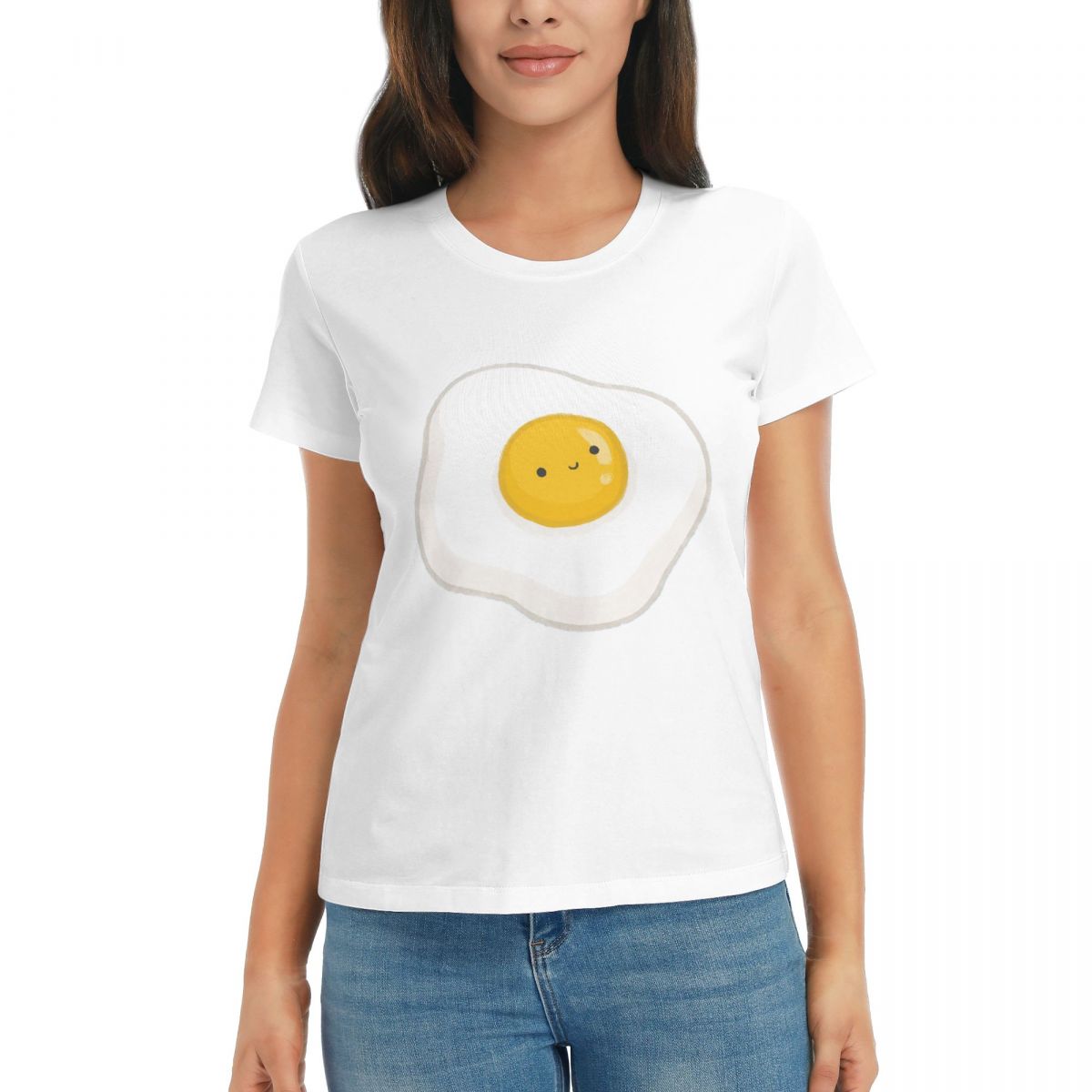 

Women TShirt Cute Fried Egg Summer Short Sleeve Tees Crew Neck Cotton T Shirts Clothes Tops Streetwear S