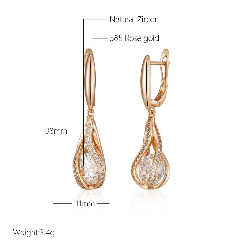 Unique Design Natural Zircon Dangle Earrings For Women Luxury Bride Wedding Jewelry Rose Gold Long English Earring