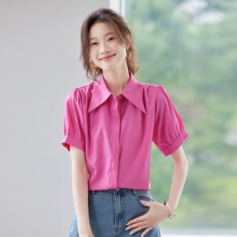 Taluoman Women s Short Sleeve Doll Collar Blouse L
