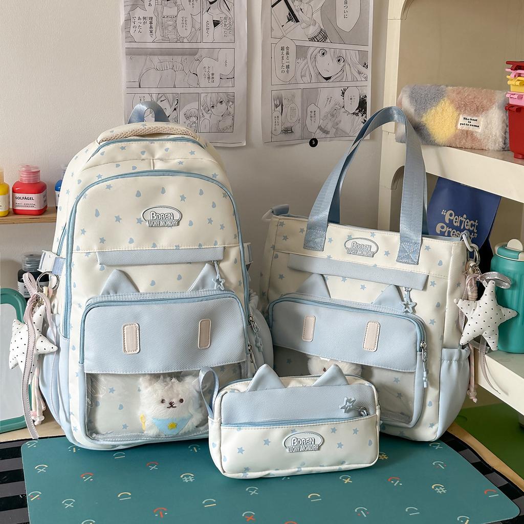 Schoolbag cute messenger bag women's new Japanese fresh, sweet and transparent pain bag students light class make-up bag