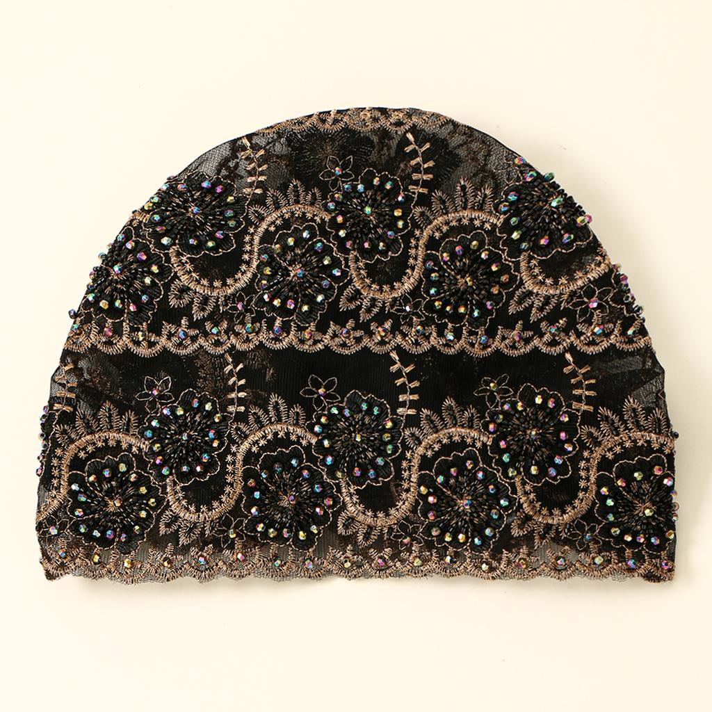 Fashion Luxury Muslim Pearl Lace Inner Cap Elastic Islamic Headwear For Women Elegant Prayer Cap Decorative Head Cover