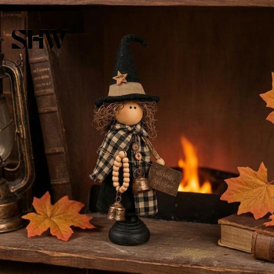 Vintage Halloween Party Supplies Rustic Witch Resin Figurine, Fall Tabletop Decor, Farmhouse Indoor Mantelpiece Ornaments Statue for Mantel