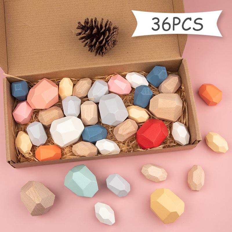 Children Wooden Gem Stone Balanc Building Blocks Educational Toys Creative Nordic Style Stacking Game Rainbow Wooden Toys Gift