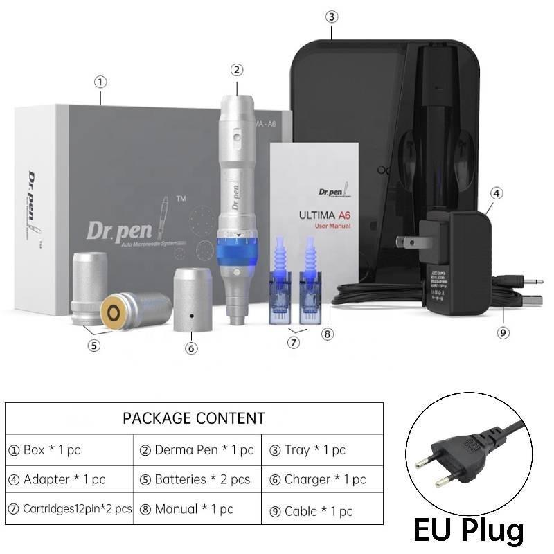 

A6 Dr Pen Электрический микроигольчатый аппарат Зарядный беспроводной нано-инструмент для красоты и отбеливания EU