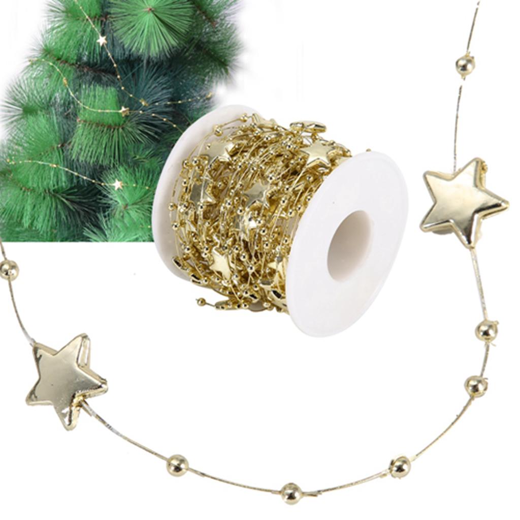10 Meters Bead Chain ABS Electroplated Pearl Chain Fiver- Pointed Star Decorative String(Golden)