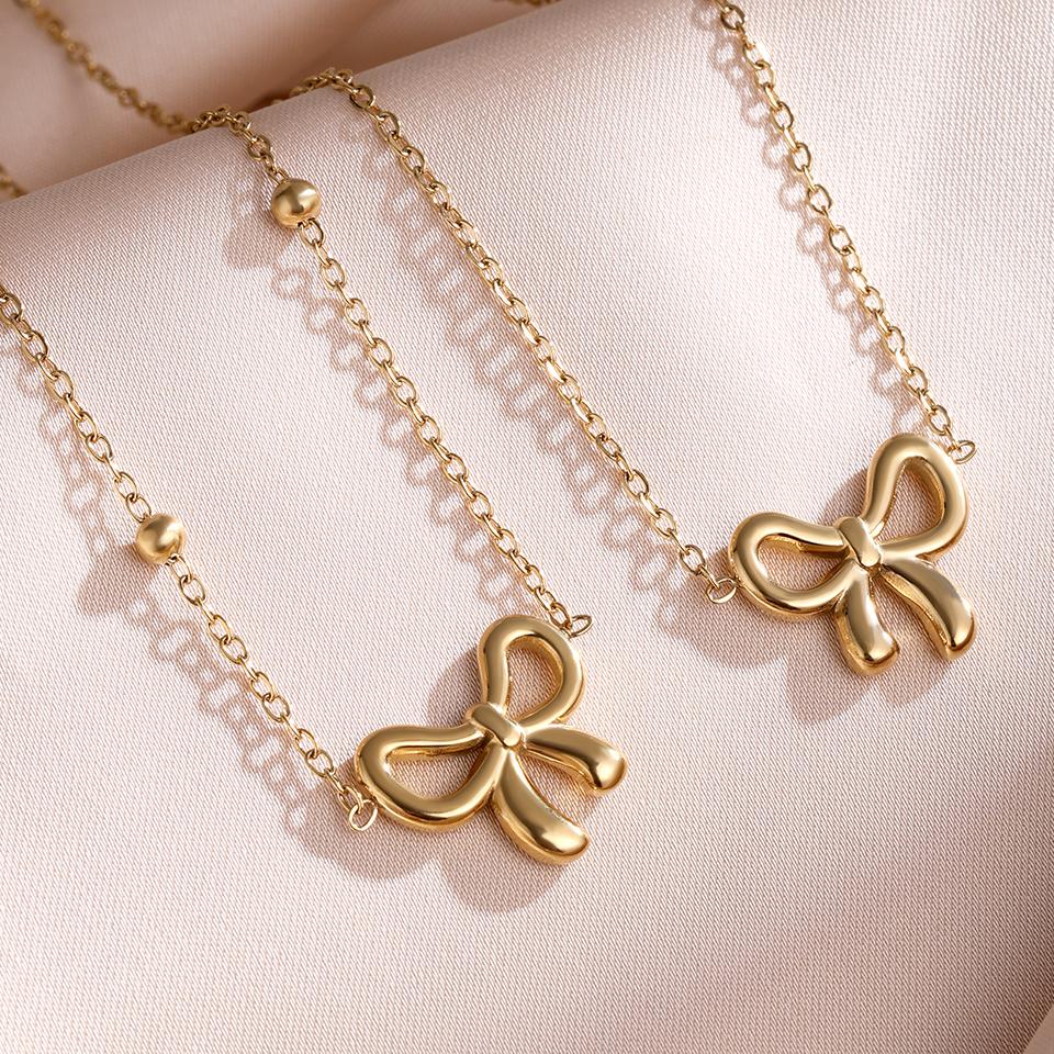 Yupsk Minimalist Korean Fashion Stainless Steel Bowknot Necklace for Women Delicate Bow Tie Charm Choker Necklaces Girls Gift