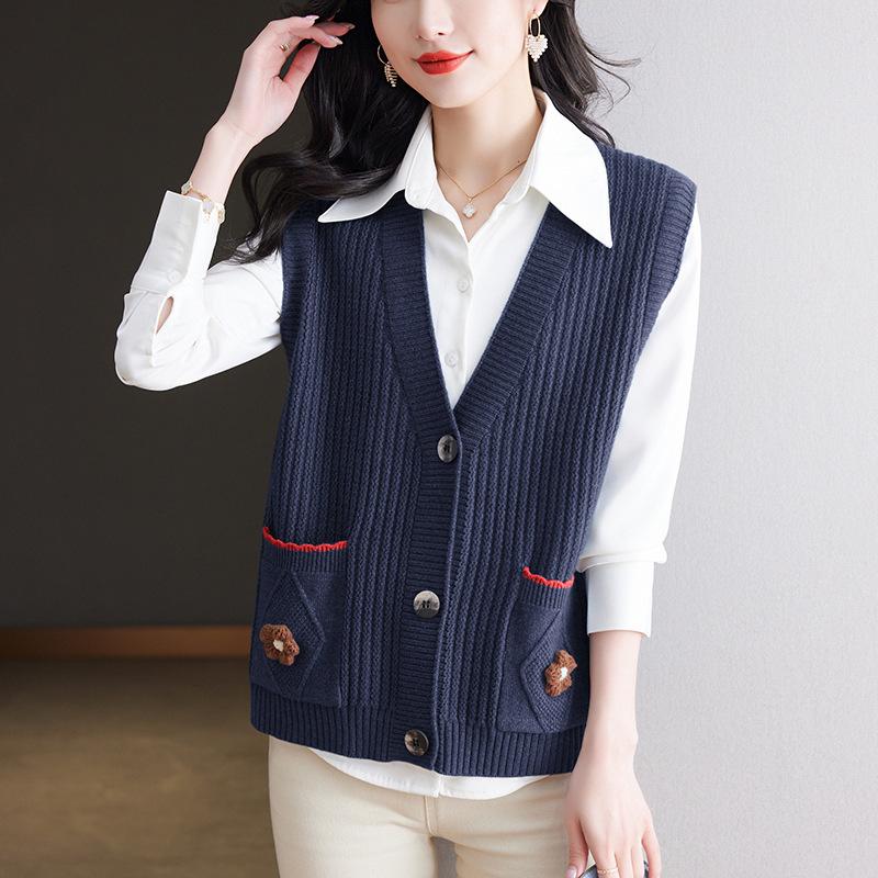 Women's Knitted Vest Jacket Spring and Autumn Large Size Sweater Vest Cardigan