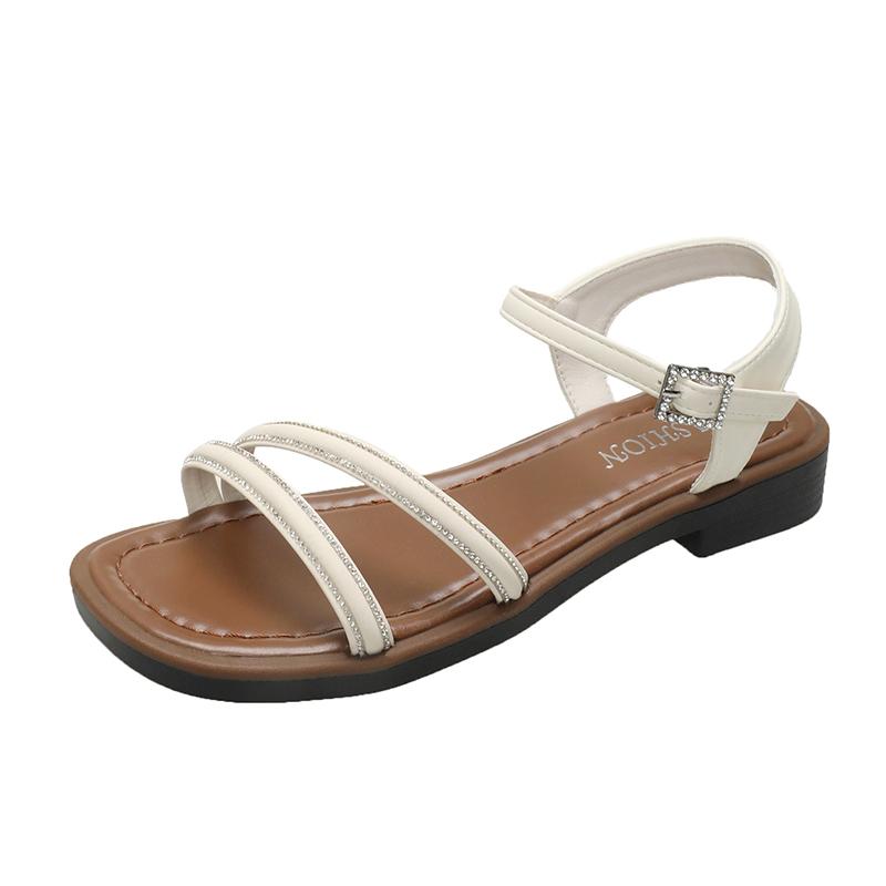Fashion 2025 Summer New Flat Bottom Fashion Trendy Women's Beach Sandals Outdoor Wear Non-slip Outdoor Versatile Embellish Women Sandal