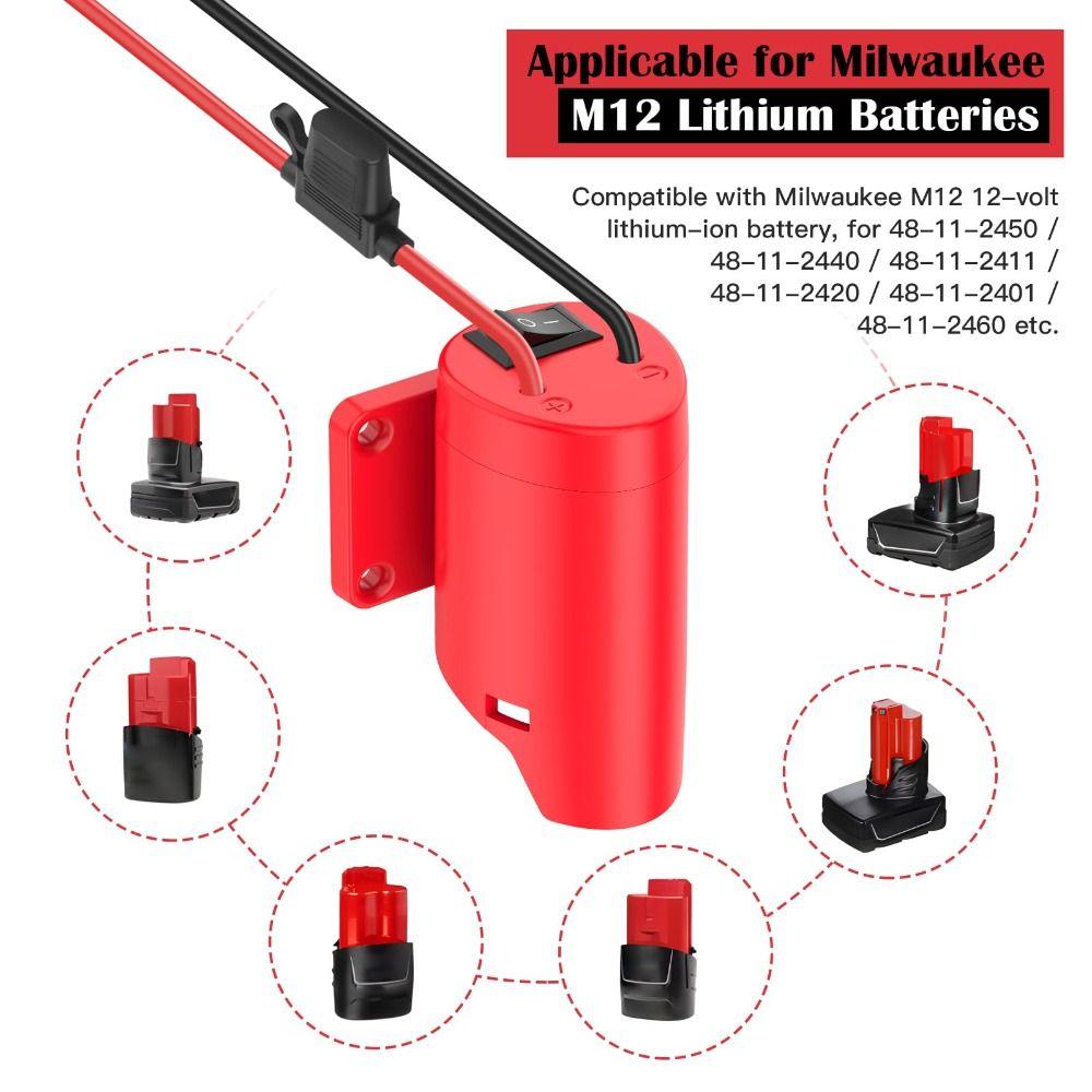 Fuse Battery Adapter 12AWG Wire Battery Conversion Kit Power Connector for Milwaukee M12 Robot